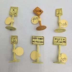 Vintage Tootsietoy Die Cast Metal 1.5" Road Signs Lot of 6 Yellow Made In USA